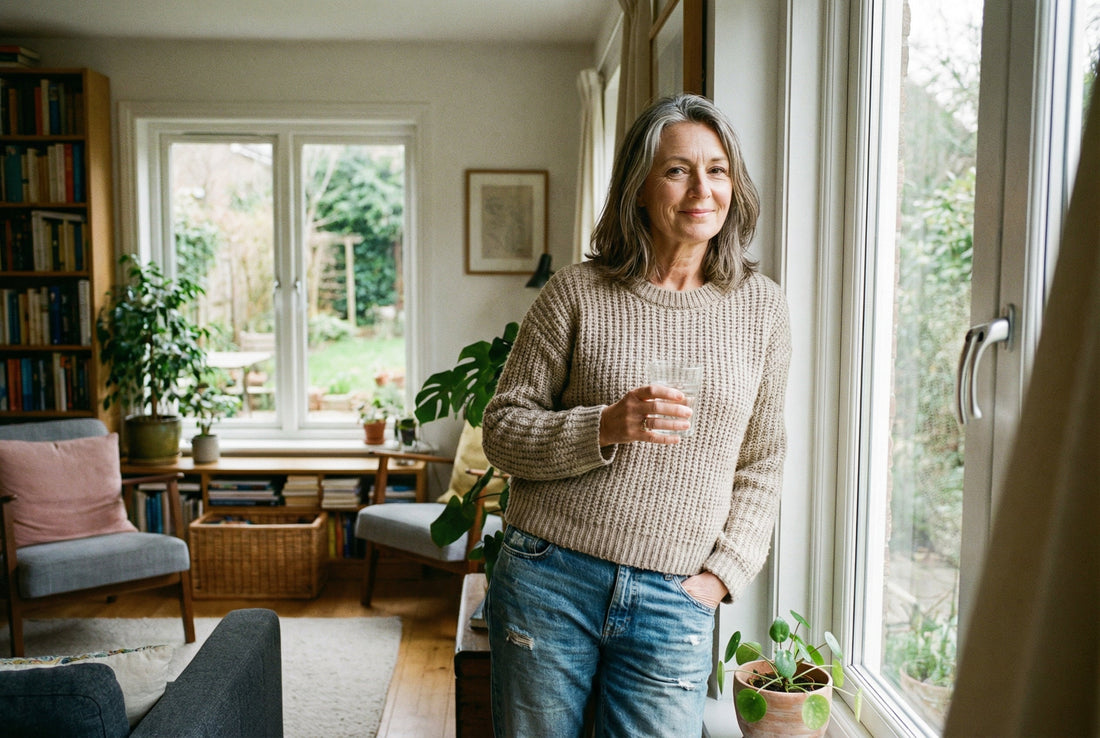 Midlife woman feeling comfortable and confident at home.